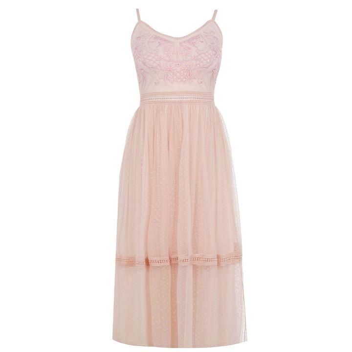 Frock and Frill Strappy Embellished Midi Dress - Pink