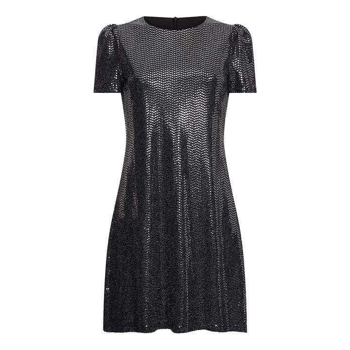 Mela London Metallic Puff Sleeve Dress - Grey