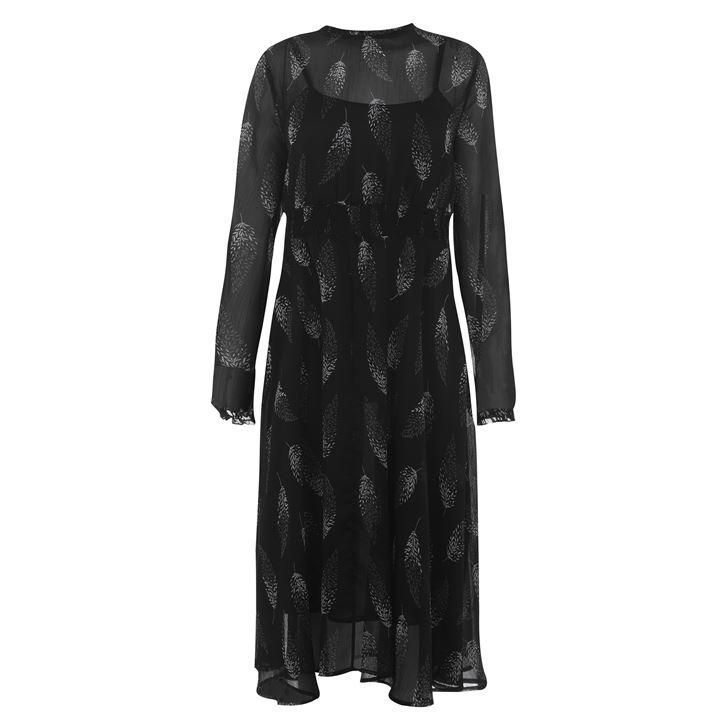 Jack Wills Coston Feather Print Midi Dress - Black
