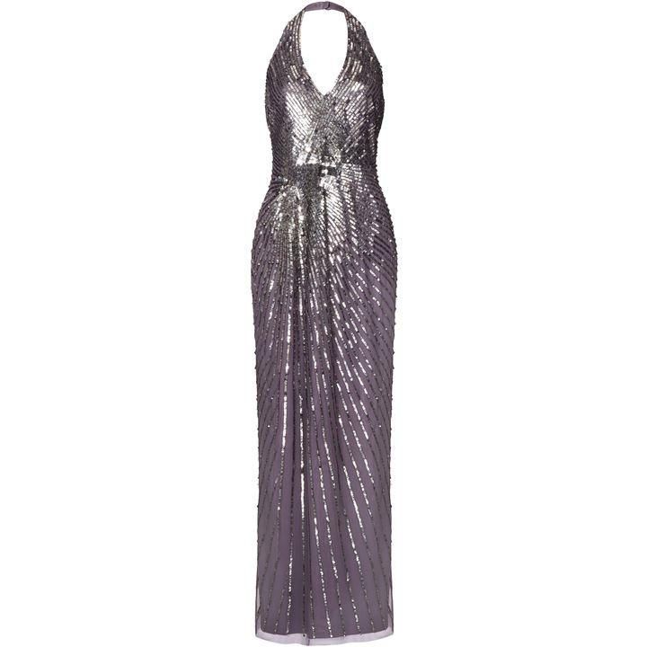 Adrianna Papell Beaded Halter Gown - Silver