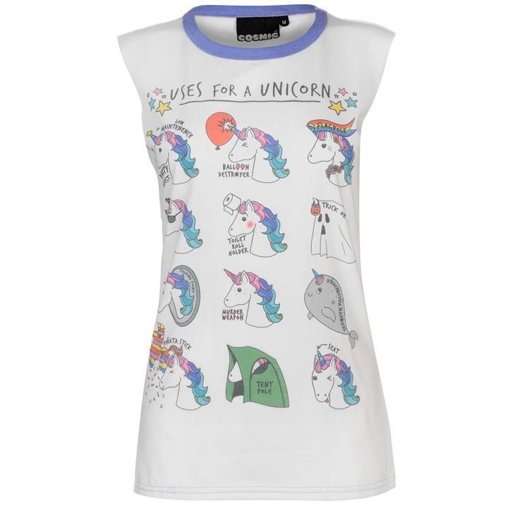 Cosmic Print Sleeveless T Shirt Ladies - Uses Unicorn