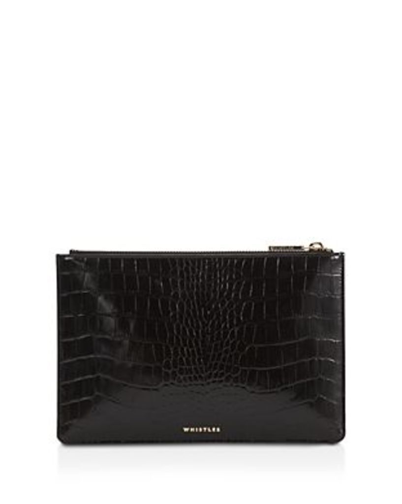 Whistles Shiny Small Croc-Embossed Leather Clutch