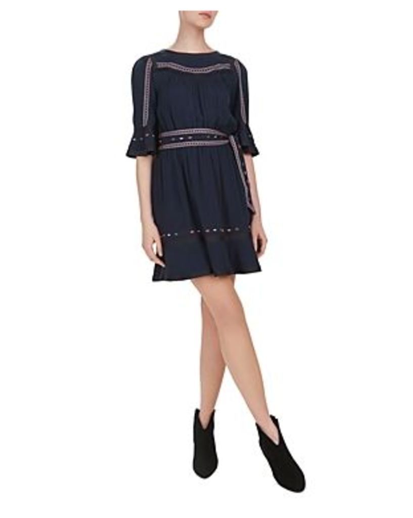 Ba & sh Plaza Embroidered Bell-Sleeve Dress