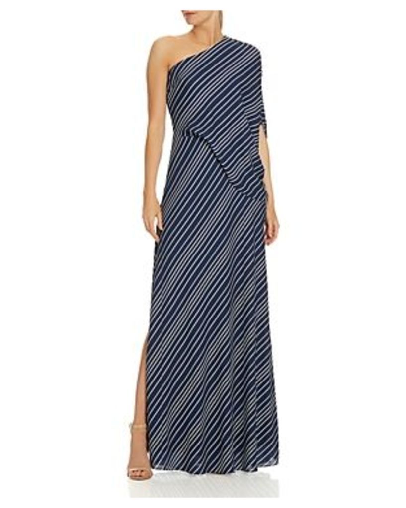 Halston Asymmetric Striped Gown