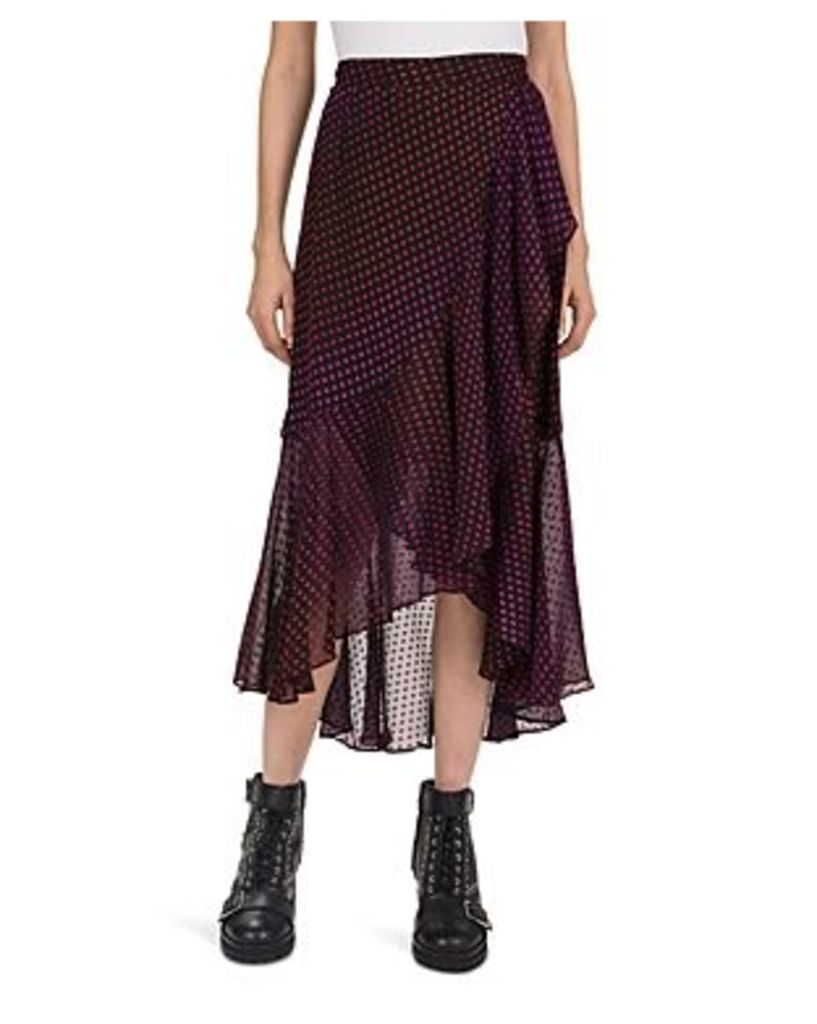 The Kooples Asymmetric-Ruffle Stitched-Dot Pattern Skirt