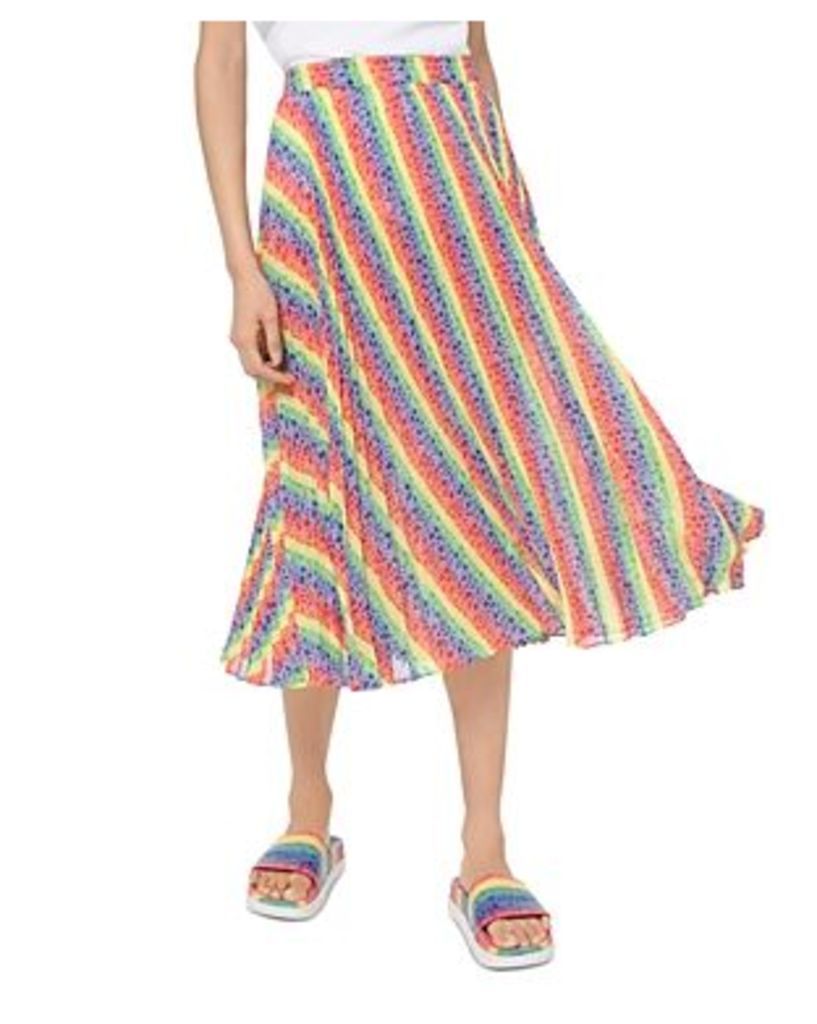 Michael Michael Kors Rainbow Logo Striped Georgette Skirt