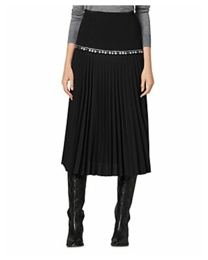 Sandro Debby Embellished Pleated Midi Skirt