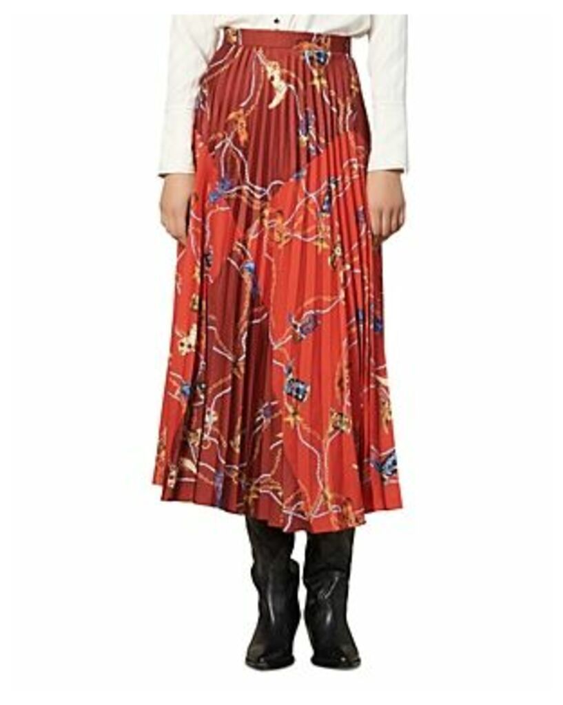 Sandro Cowboy-Print Pleated Midi Skirt