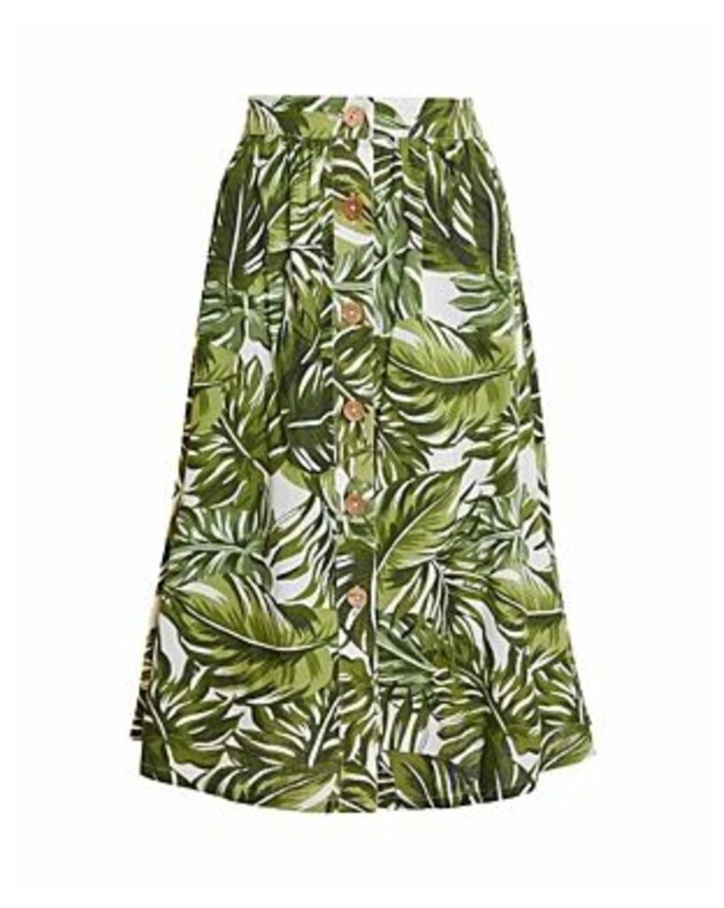Palm Frond Print Midi Skirt