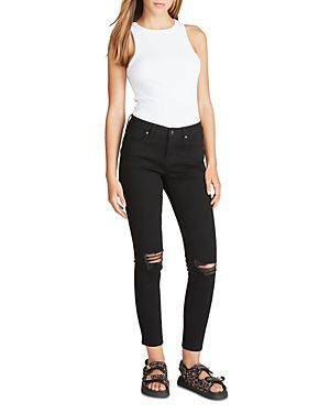 Marley Mid Rise Destructed Skinny Jeans in Black (46% off) Comparable value $74