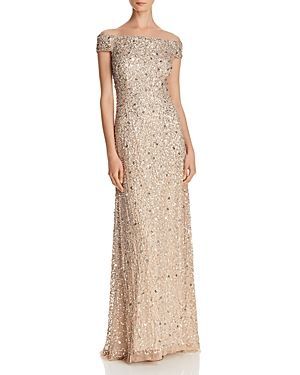 Off-the-Shoulder Sequined Gown