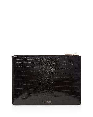 Small Shiny Croc-Embossed Leather Clutch