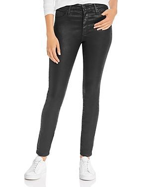 Farrah High Rise Faux Leather Ankle Skinny Jeans in Leatherette Super Black