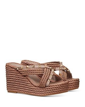 Women's Square Toe Pyramid Studded Espadrille Wedge Sandals