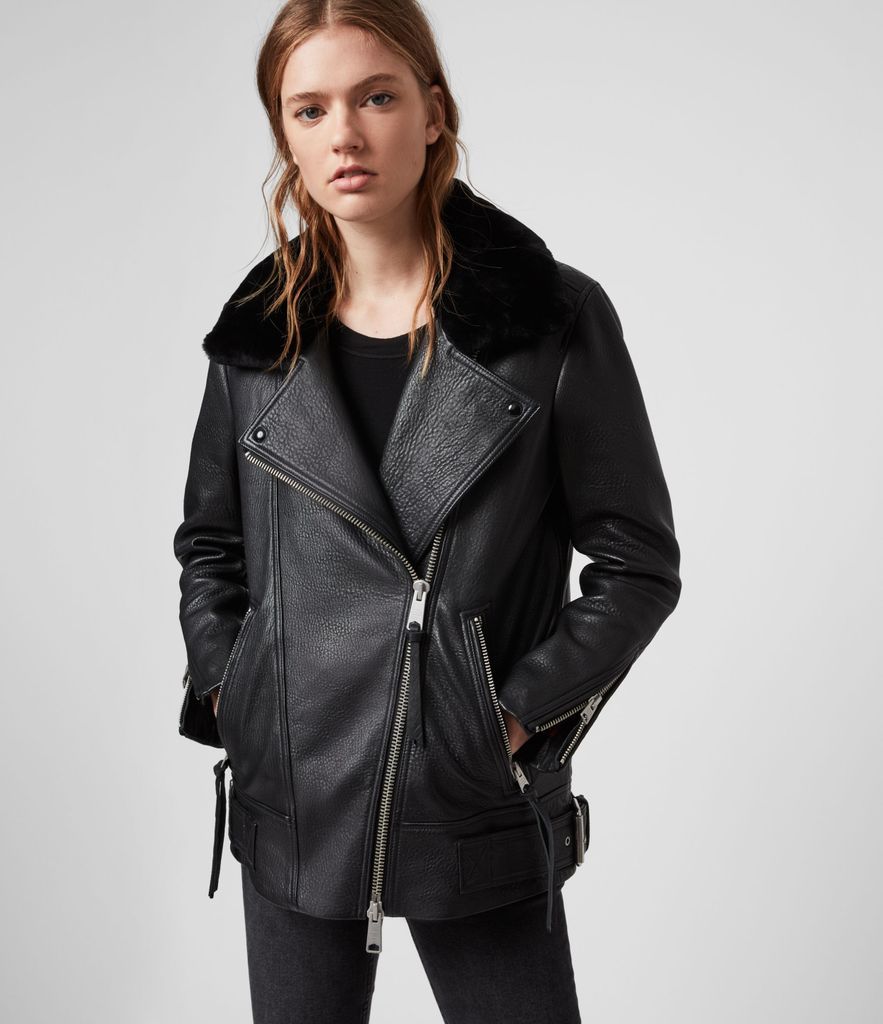 Women's Leather Maizie 2-in-1 Biker Jacket, Black, Size: M
