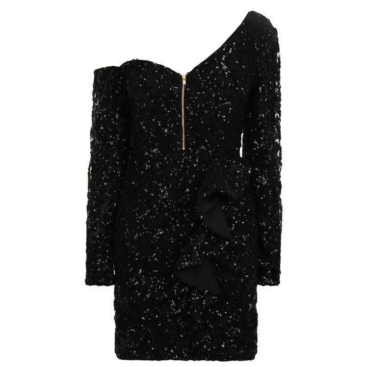 SELF PORTRAIT Sequin Embellished Ruffle Mini Dress - Black
