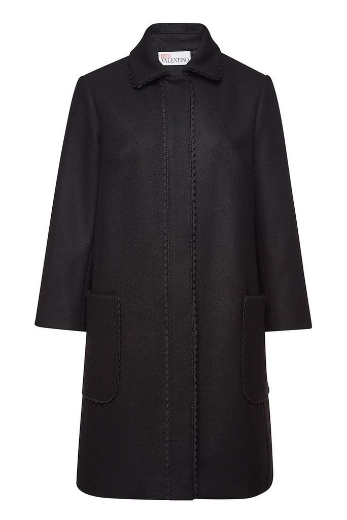 RED Valentino Wool-Cashmere Coat with Scalloped Trim