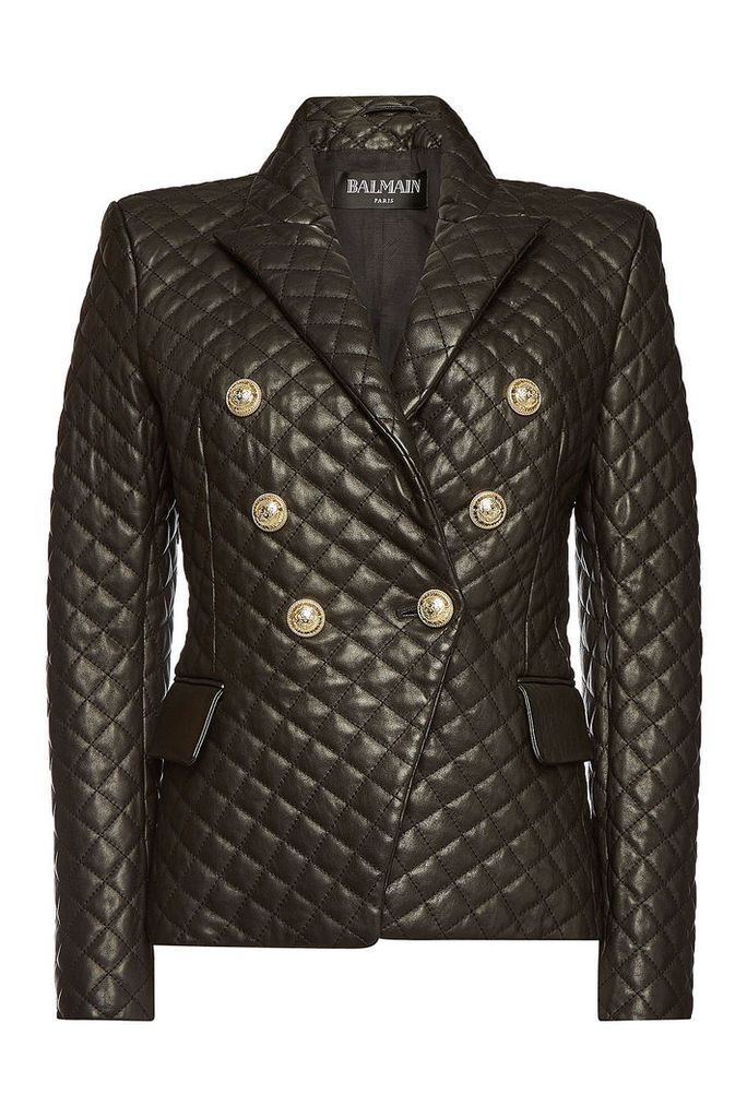 Balmain Leather Blazer with Embossed Buttons
