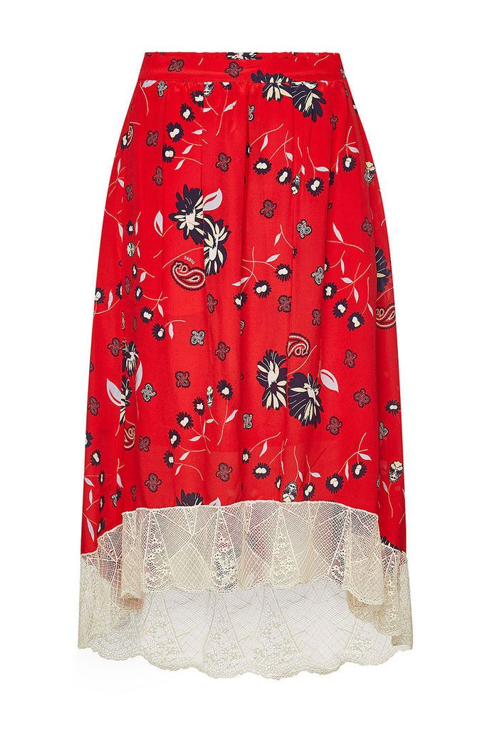 Zadig & Voltaire Printed Silk Skirt with Lace