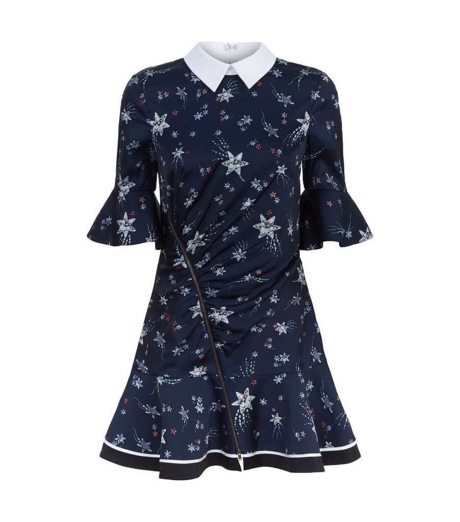 Star Print Mini Dress with Collar