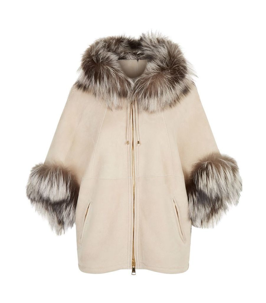 Fox Trimmed Shearling Hooded Jacket