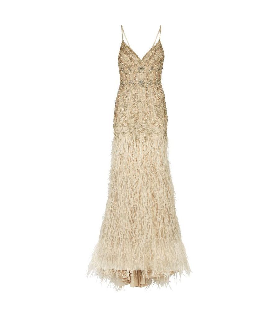 Crystal-Embellished Feather Gown
