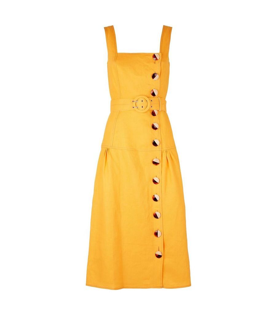 Linen Button-Front Pinafore Dress