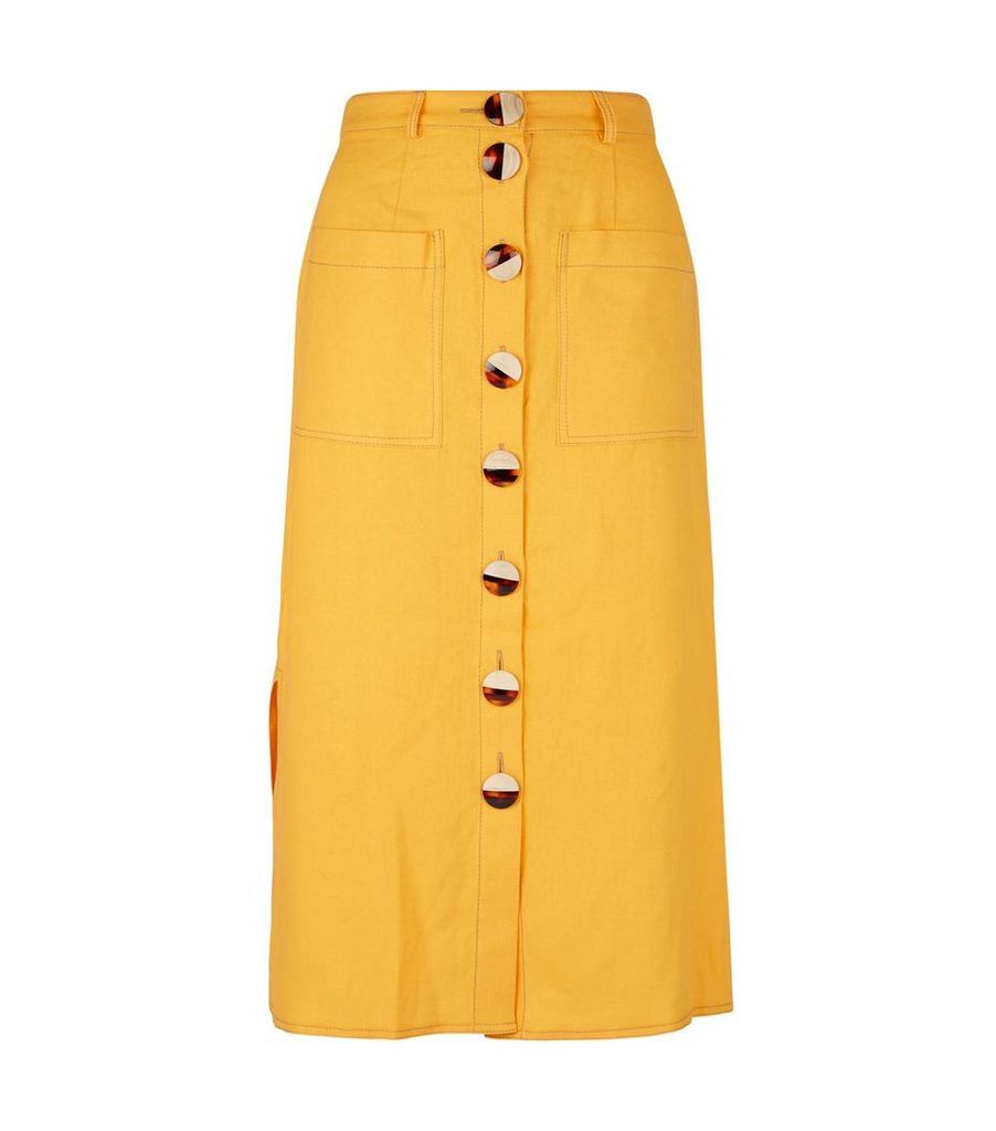 Linen Button-Front Pencil Skirt