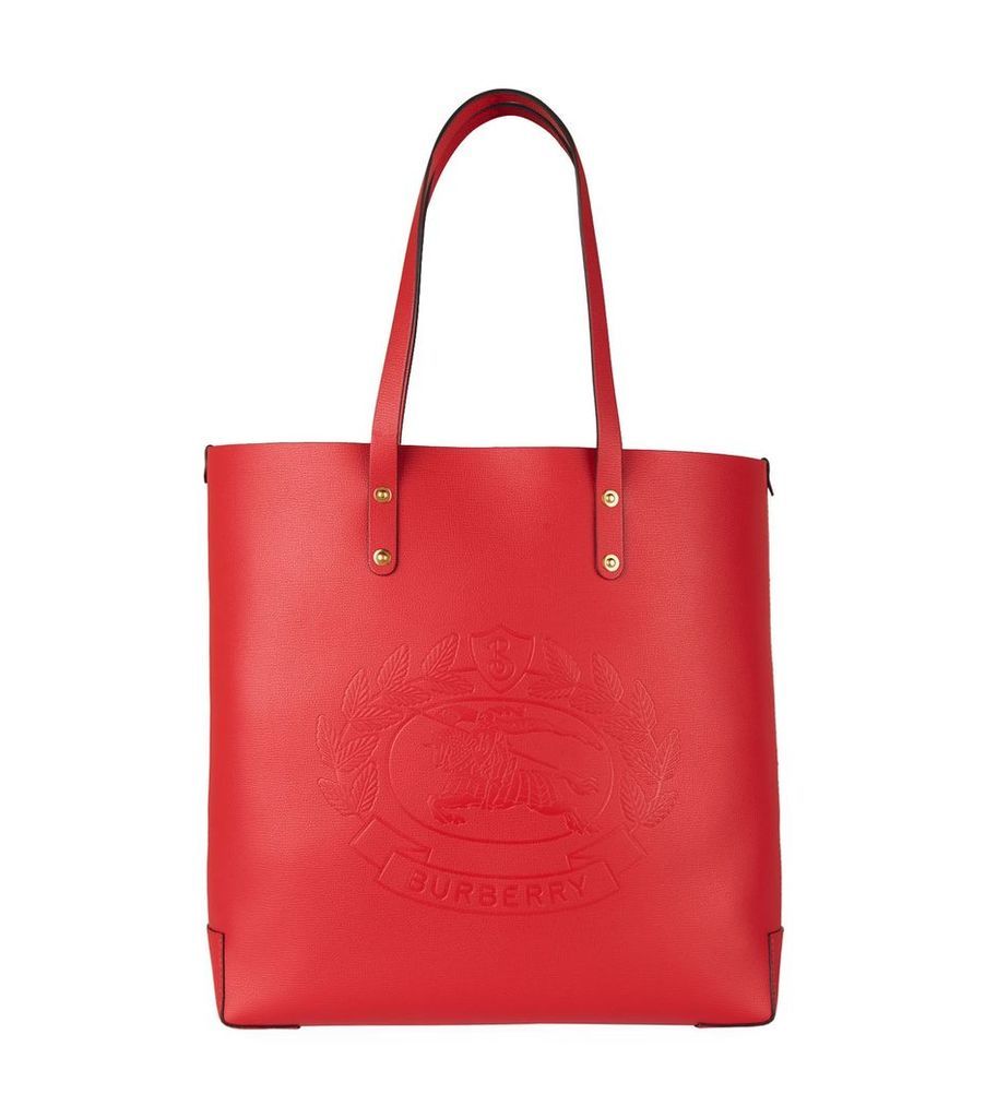 Large Leather Embossed Crest Tote Bag