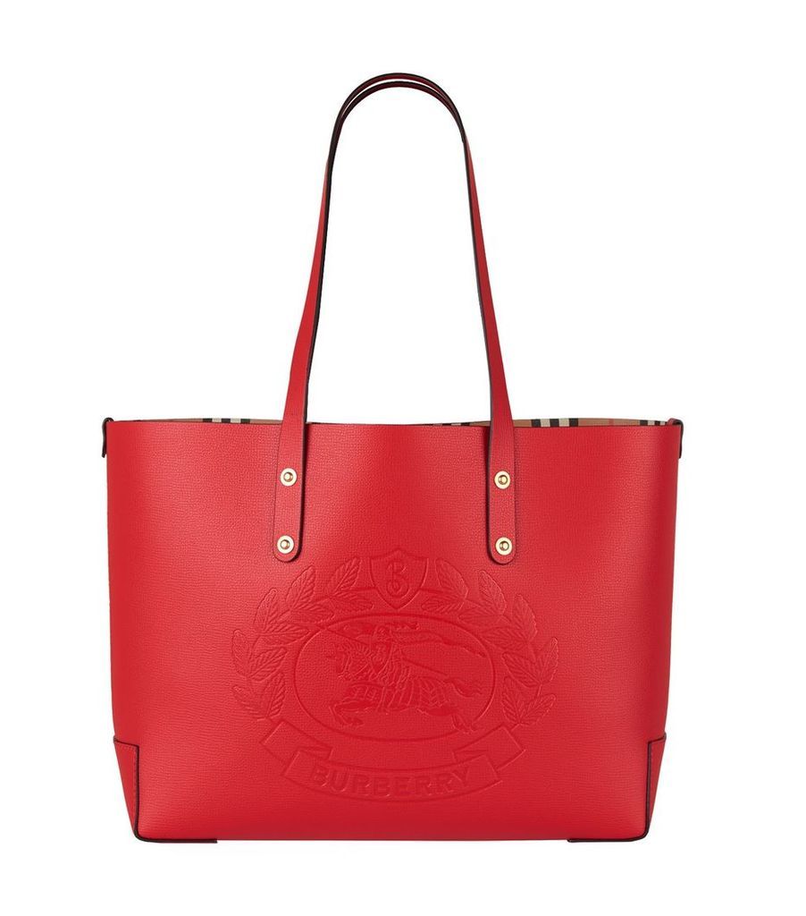 Small Leather Embossed Crest Tote Bag