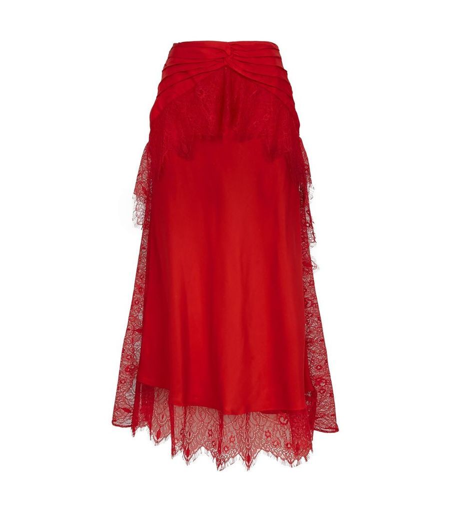 Lace Trim Gathered Midi Skirt