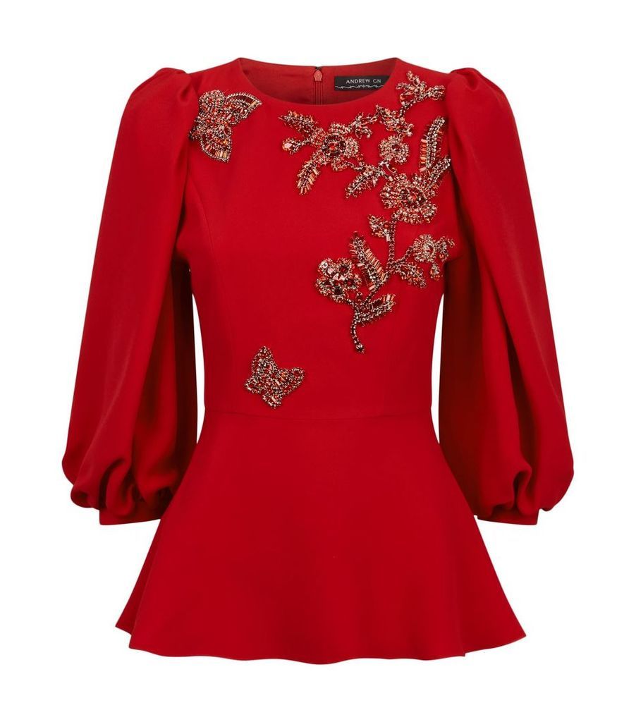 Butterfly Embellished Peplum Blouse