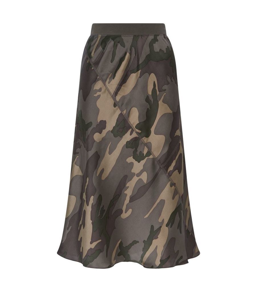 Silk Camouflage Midi Skirt
