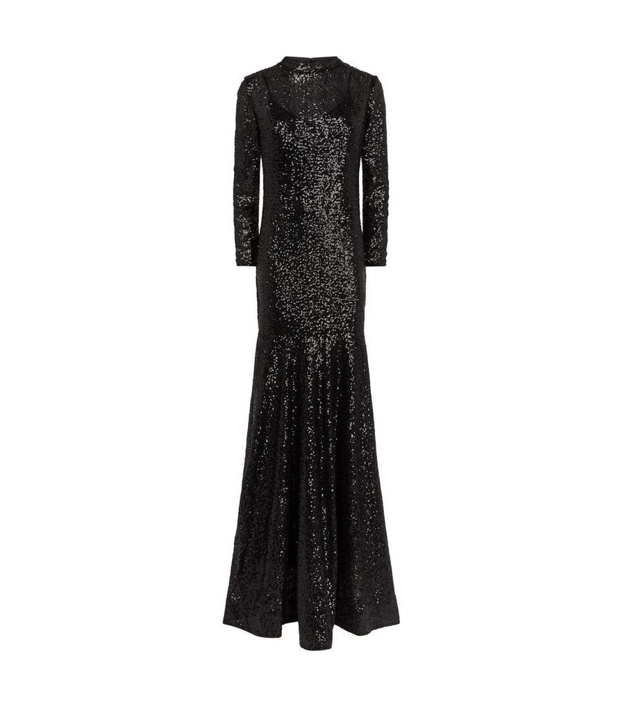 Long-Sleeved Sequin Gown