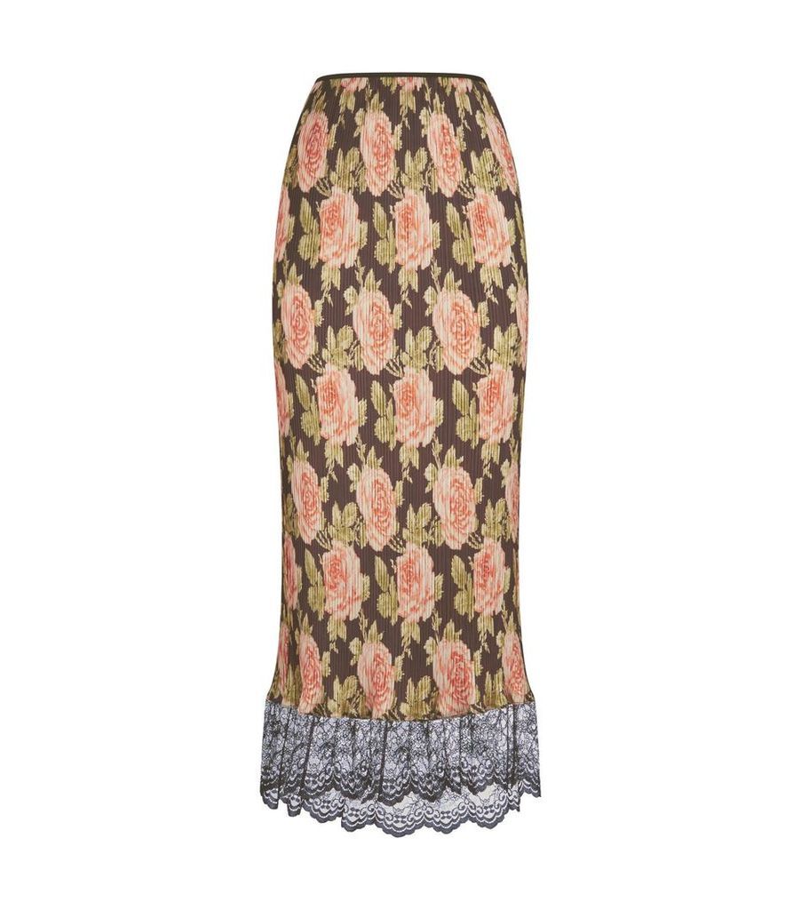 Floral Printed Satin Midi Skirt
