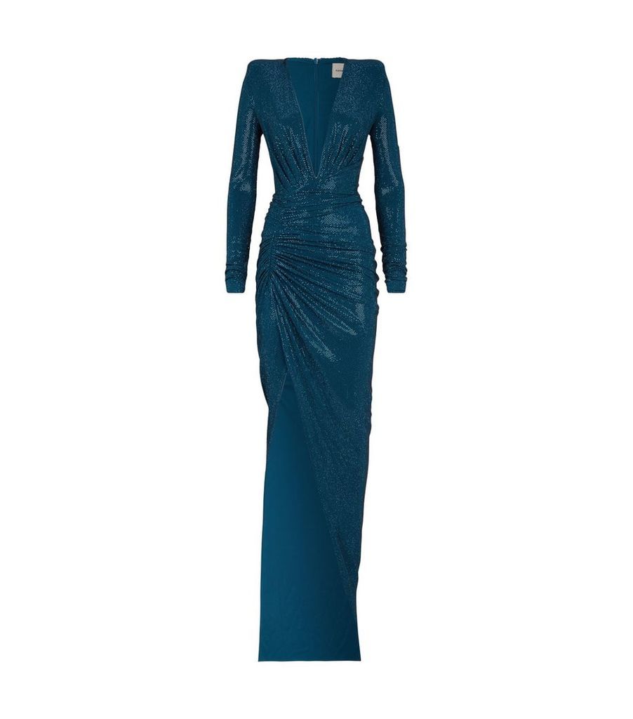 Crystal-Embellished Ruched Gown