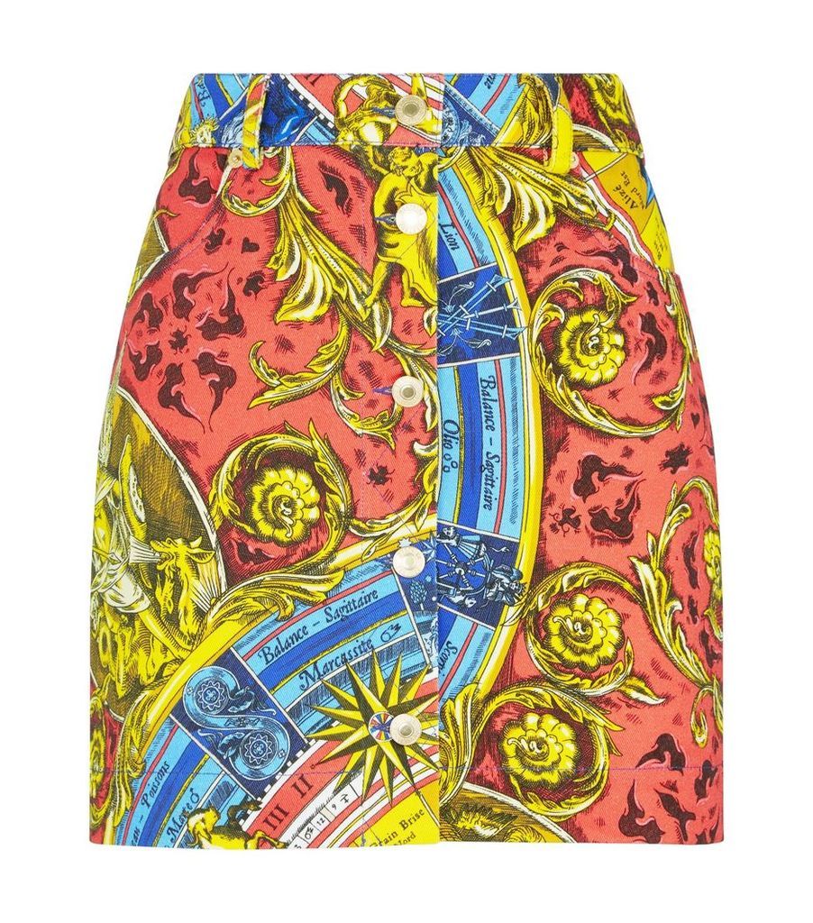 Roman Scarf Print Denim Skirt