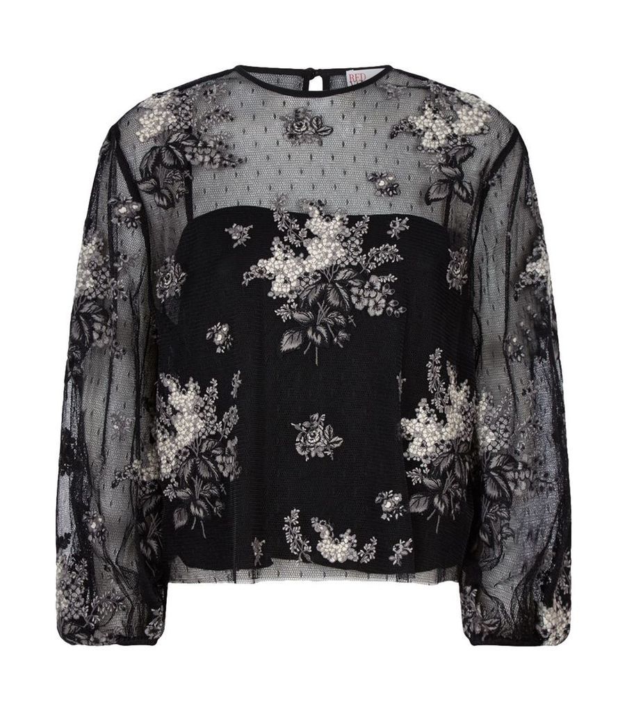 Mesh Floral-Embroidered Top