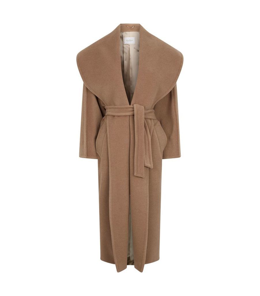 Camel Oversized Collar Belted Coat