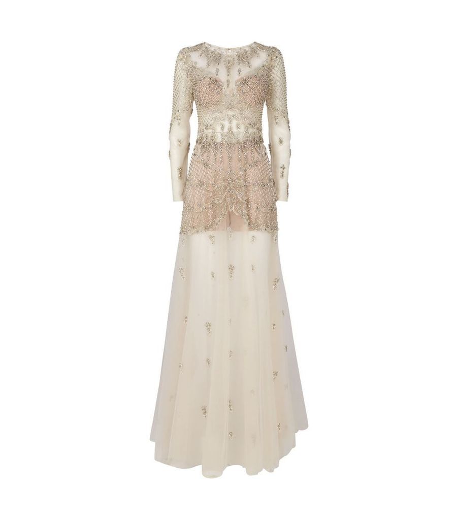 Crystal-Embellished Sheer Gown