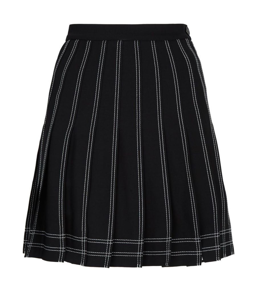 Contrast-Stitch Pleated Mini Skirt