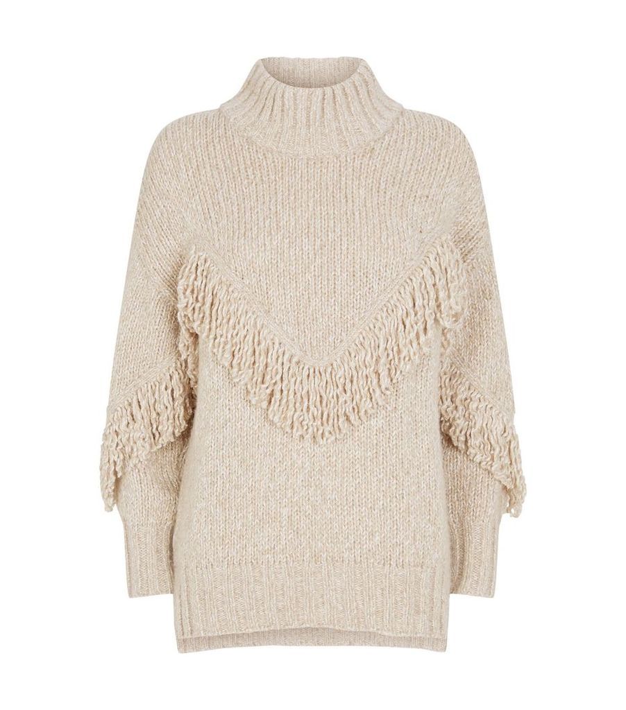 Fringed Wool-Blend Sweater