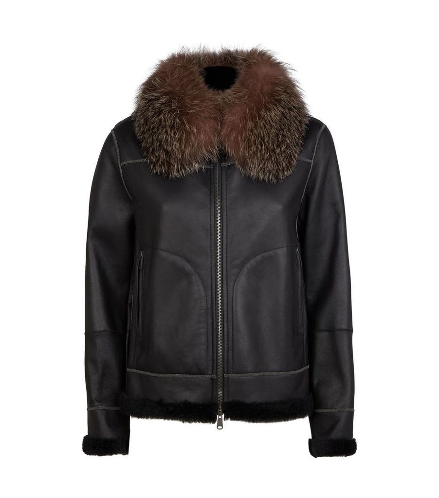 Fox Fur Trim Leather Jacket