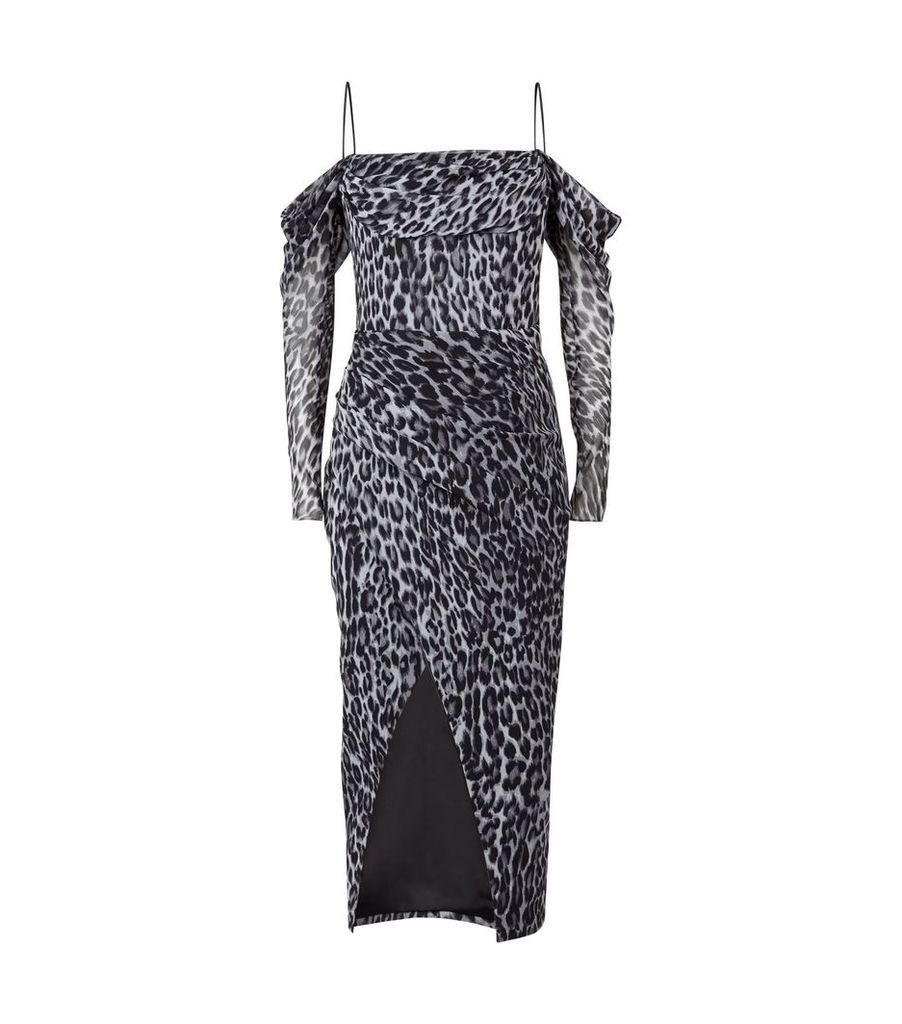 Off-The-Shoulder Leopard Print Midi Dress