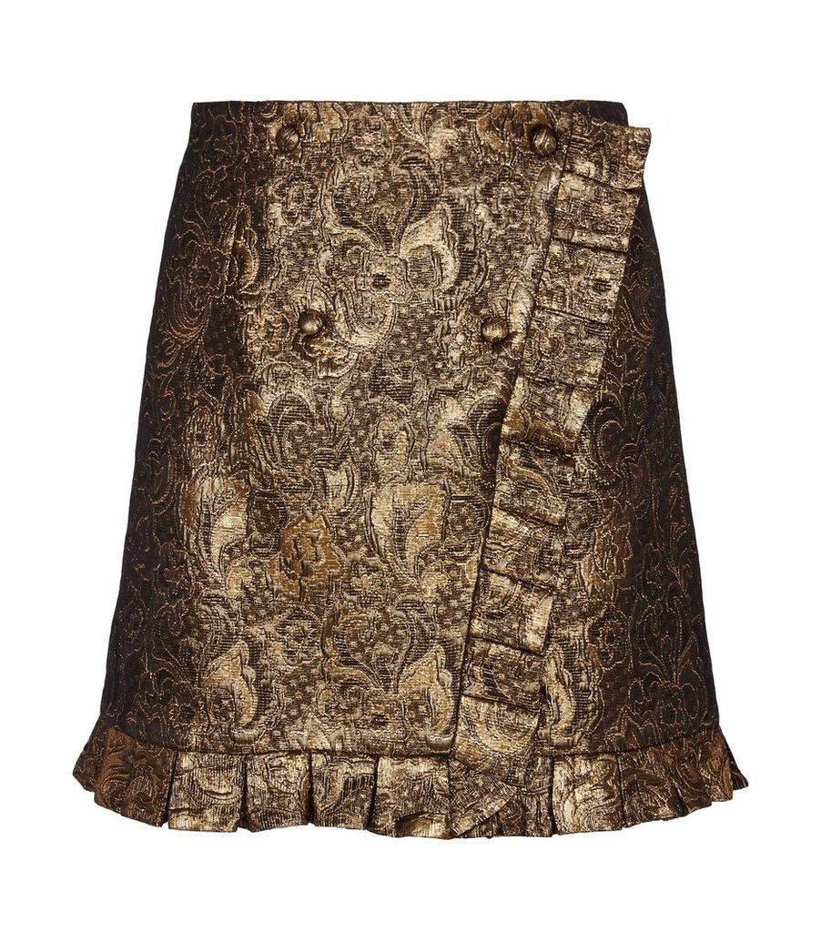 Metallic Floral-Embroidered Skirt