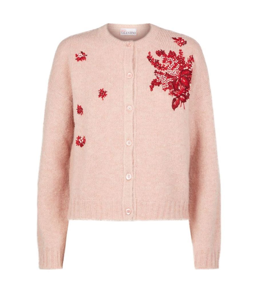 Floral-Embroidered Cardigan