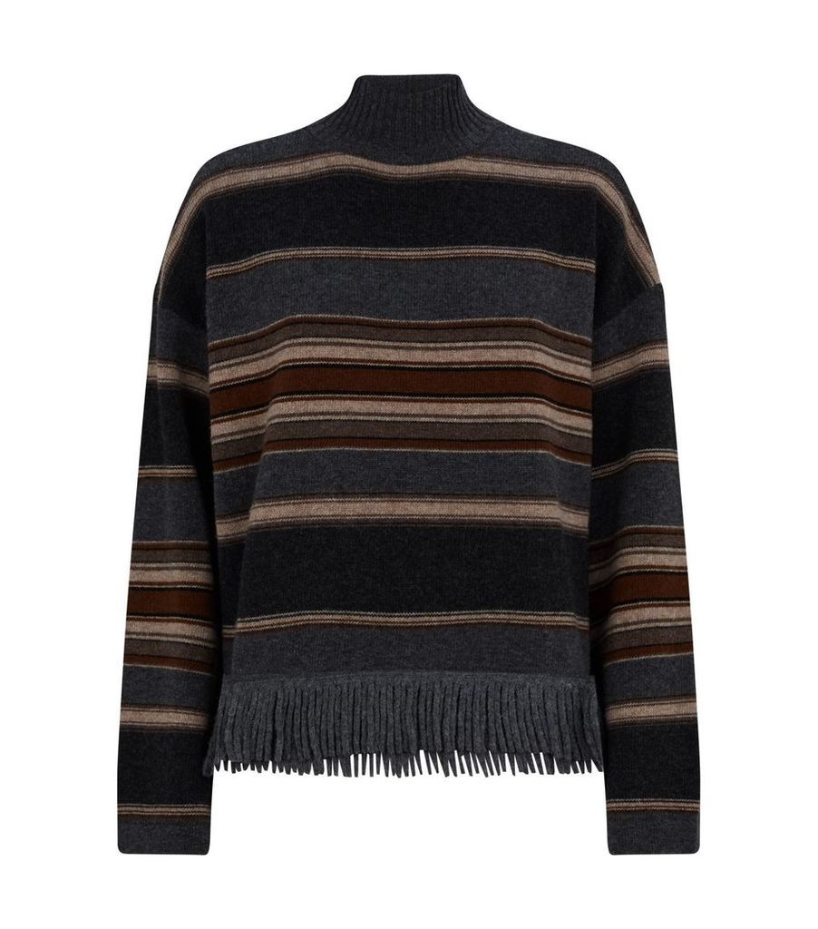Striped Fringe Trim Sweater