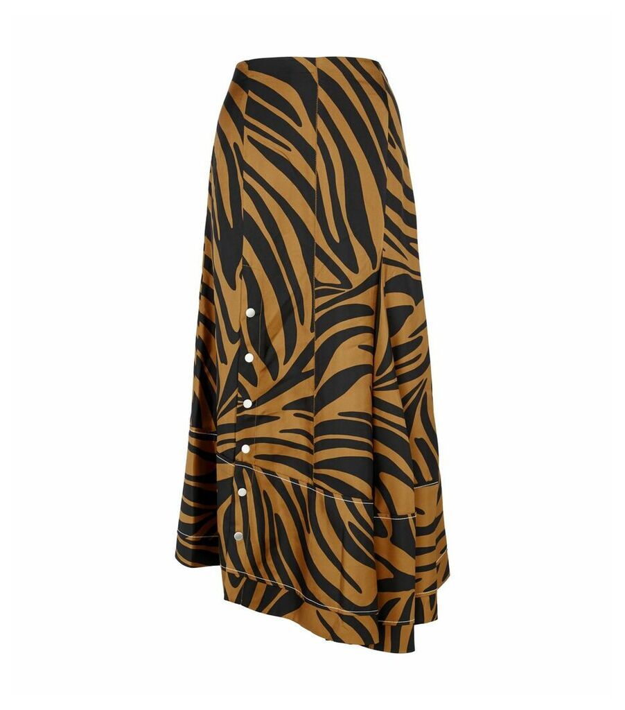 Silk Zebra Print Asymmetric Midi Skirt