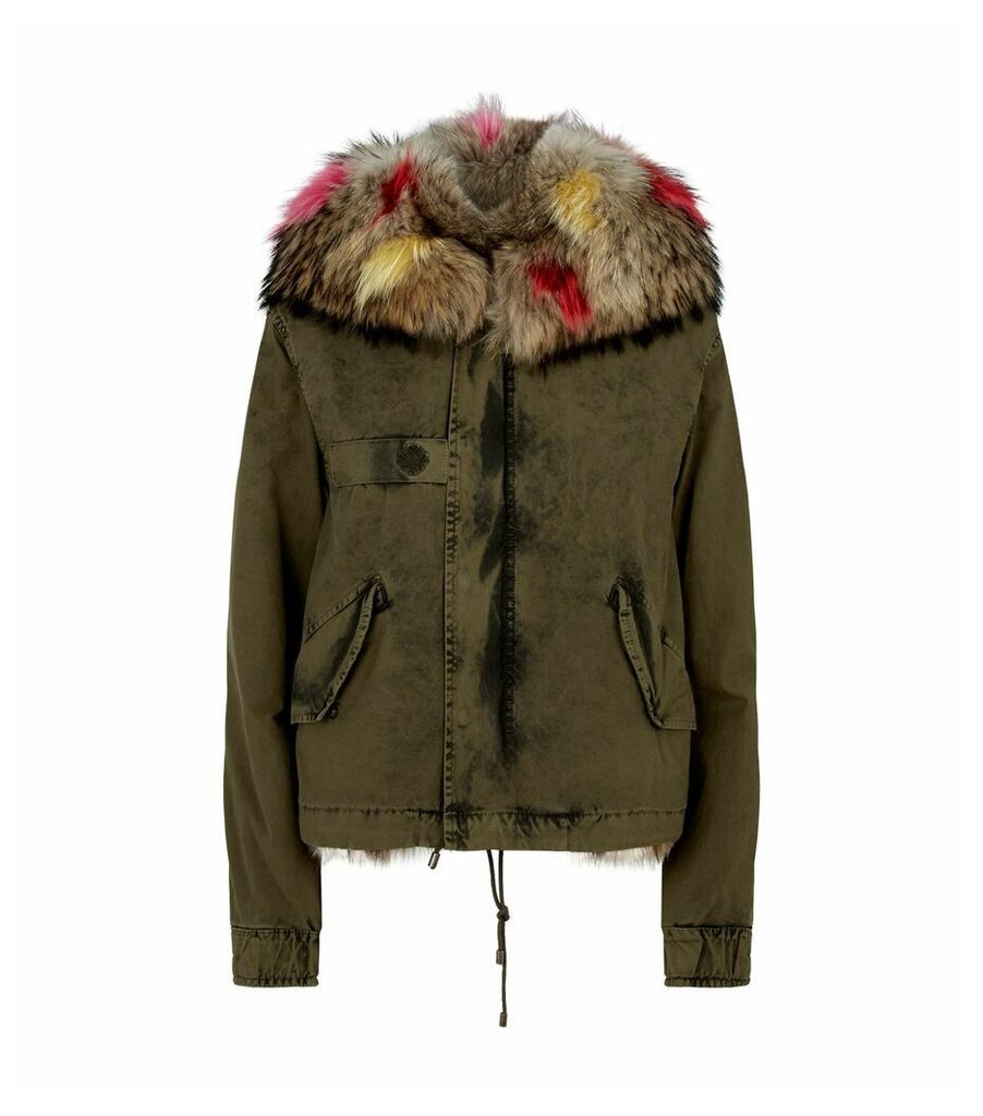 Fox Fur-Lined Cropped Parka Coat