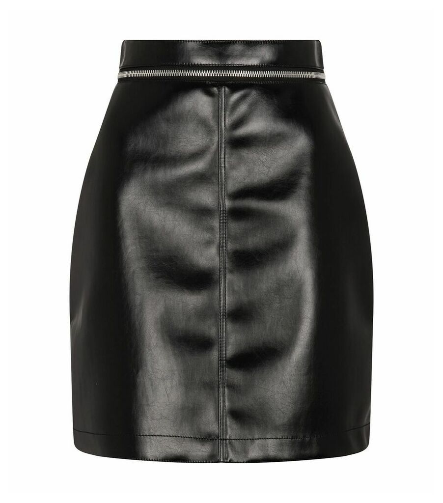 Zip-Detail Leather Skirt